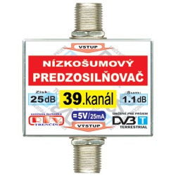 Anténny zosilňovač DVB-T 39K 5V 25dB F-F vyradené