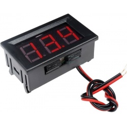 merací prístroj voltmeter panelový LED červený, 3,5-30V,2 vývody