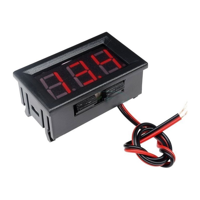 merací prístroj voltmeter panelový LED červený, 3,5-30V,2 vývody