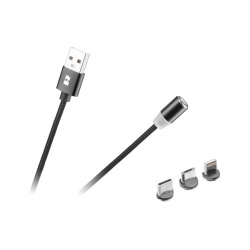 kábel USB magnetický 3v1 microUSB, USBC,lightning 1m biely,Rebel